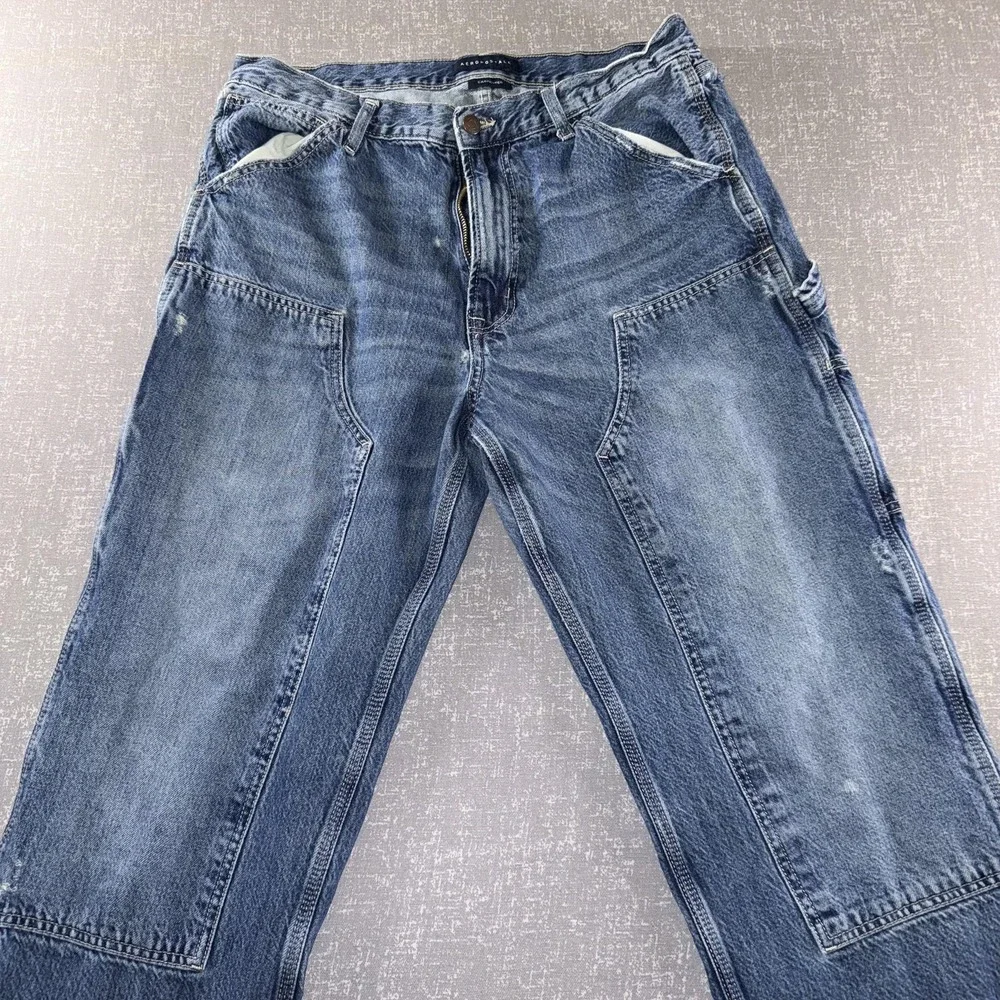 Aeropostale Carpenter Jeans Mens 35x31‎ Blue Denim Straight Leg Cargo Pockets